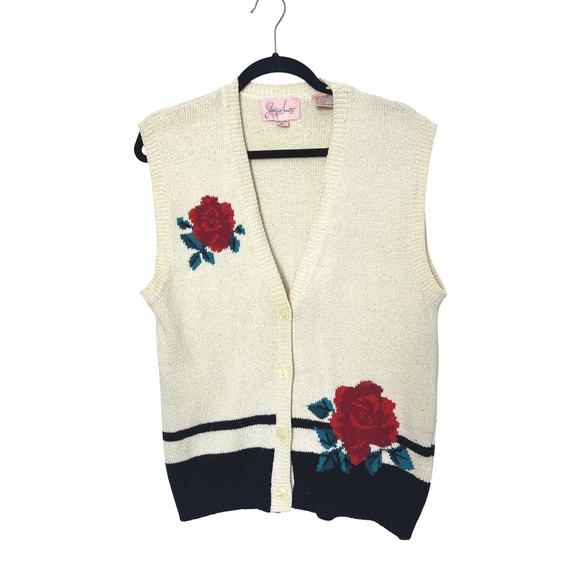 Jaclyn Smith Sweaters - Jaclyn Smith Sweater Vest S Silk wool Vintage Cream romantic Rose grandmacore‎